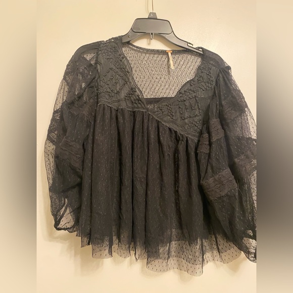 NWOT Free People True Candy Top Sheer Black Embroidered Lace Boho Size XS - Picture 3 of 6